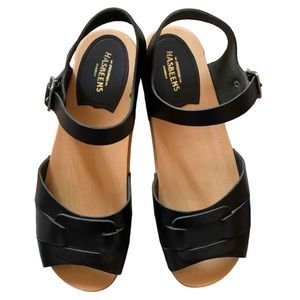 NEW Swedish Hasbeens Peeptoe Black Clog Sandals Size 38